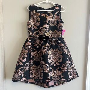 Childrens‎ Place Black Gold Floral Brocade Dress Party Holiday Occasion Size 5